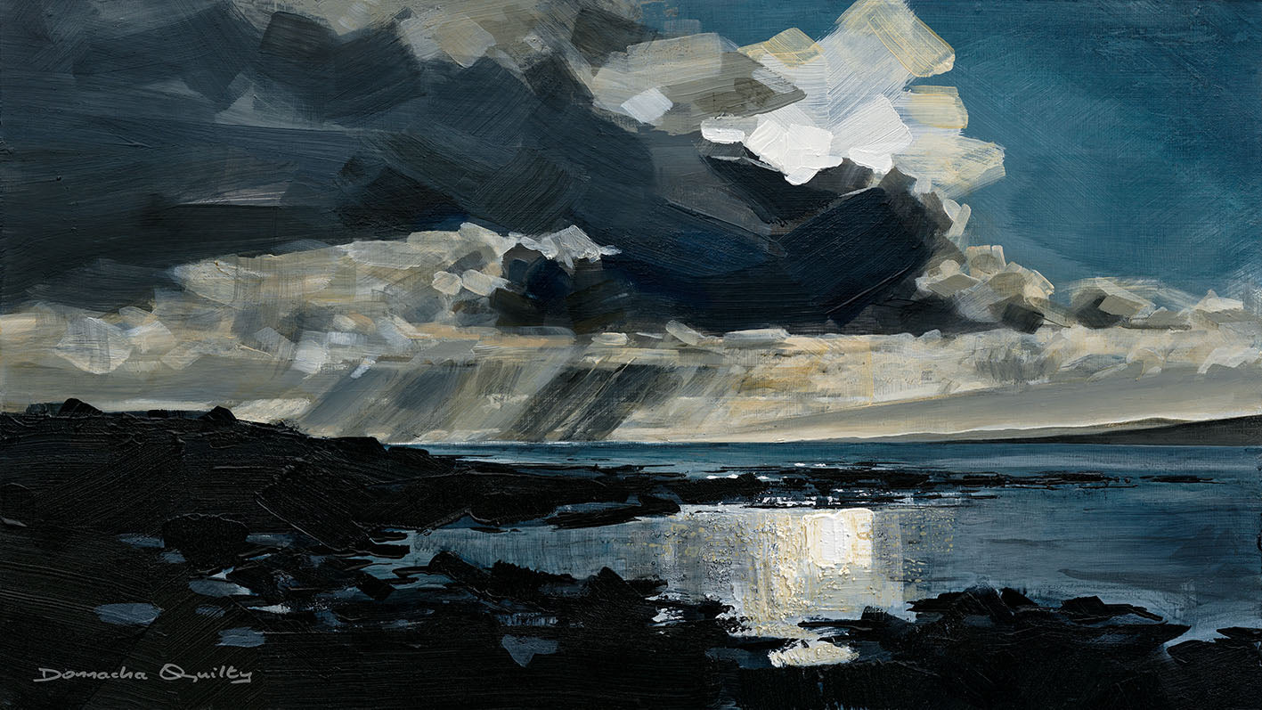 Scattered Showers, Galway Bay. Print, 45 x 80cm.