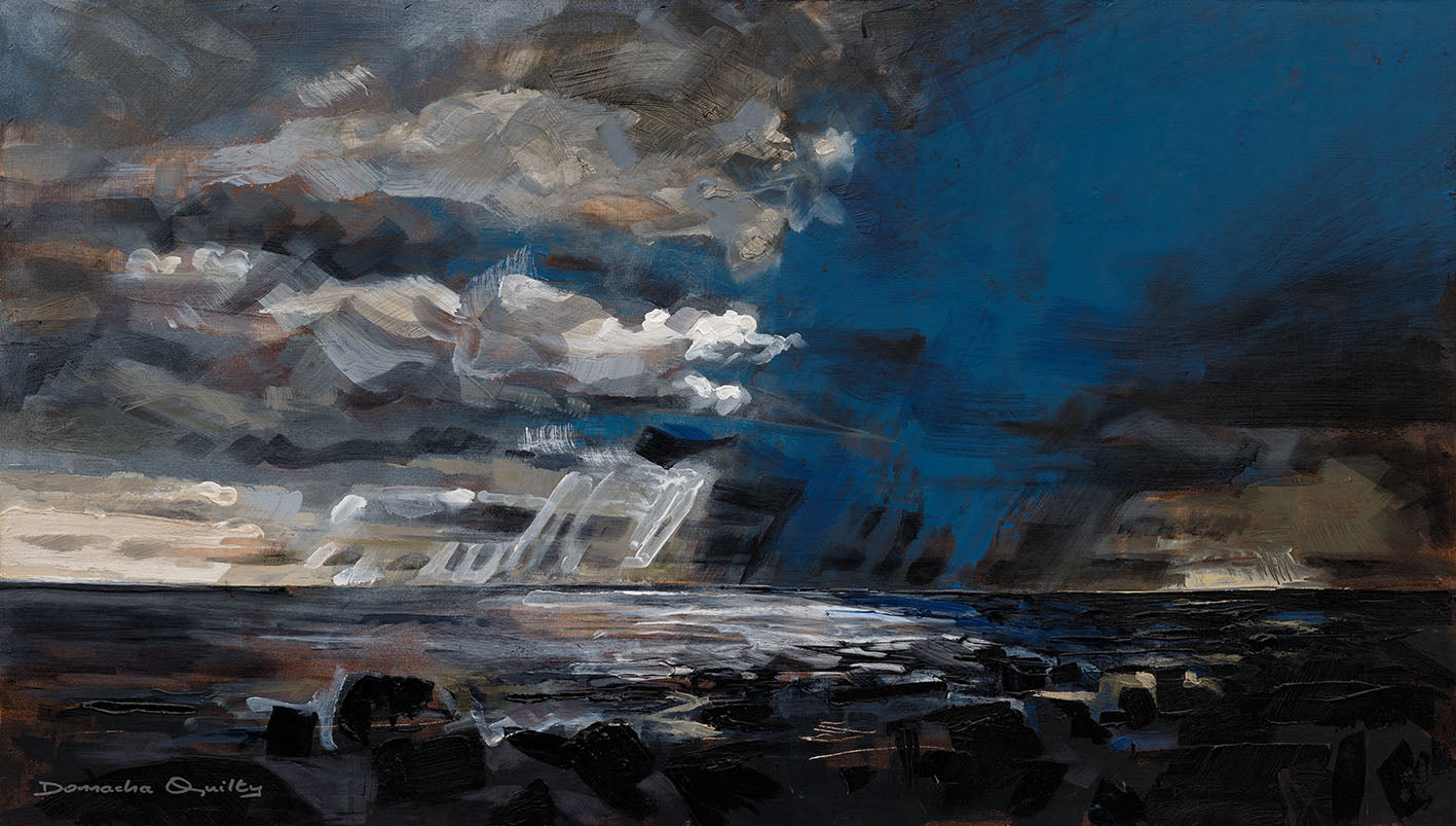 Sudden Downpour, Galway Bay. Print, 45 x 80cm.